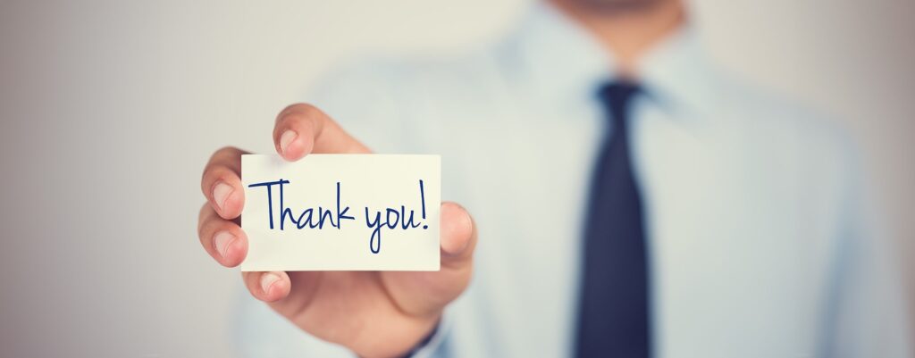 Thank you note in hand.